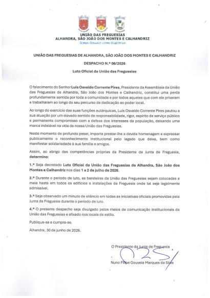 Luto oficial da Uni&atilde;o de Freguesias
